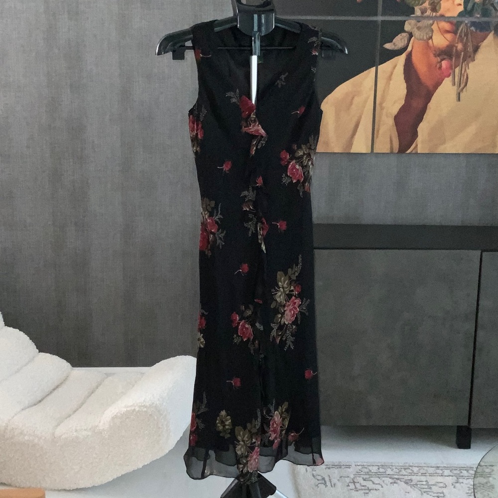 Lauren Ralph Lauren Black floral silk Sleeveless Dress size 6